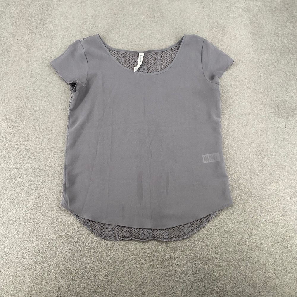 Aeropostale Grey Crochet Lace Back Short Sleeve Top Y2K Zigzag Blouse Medium